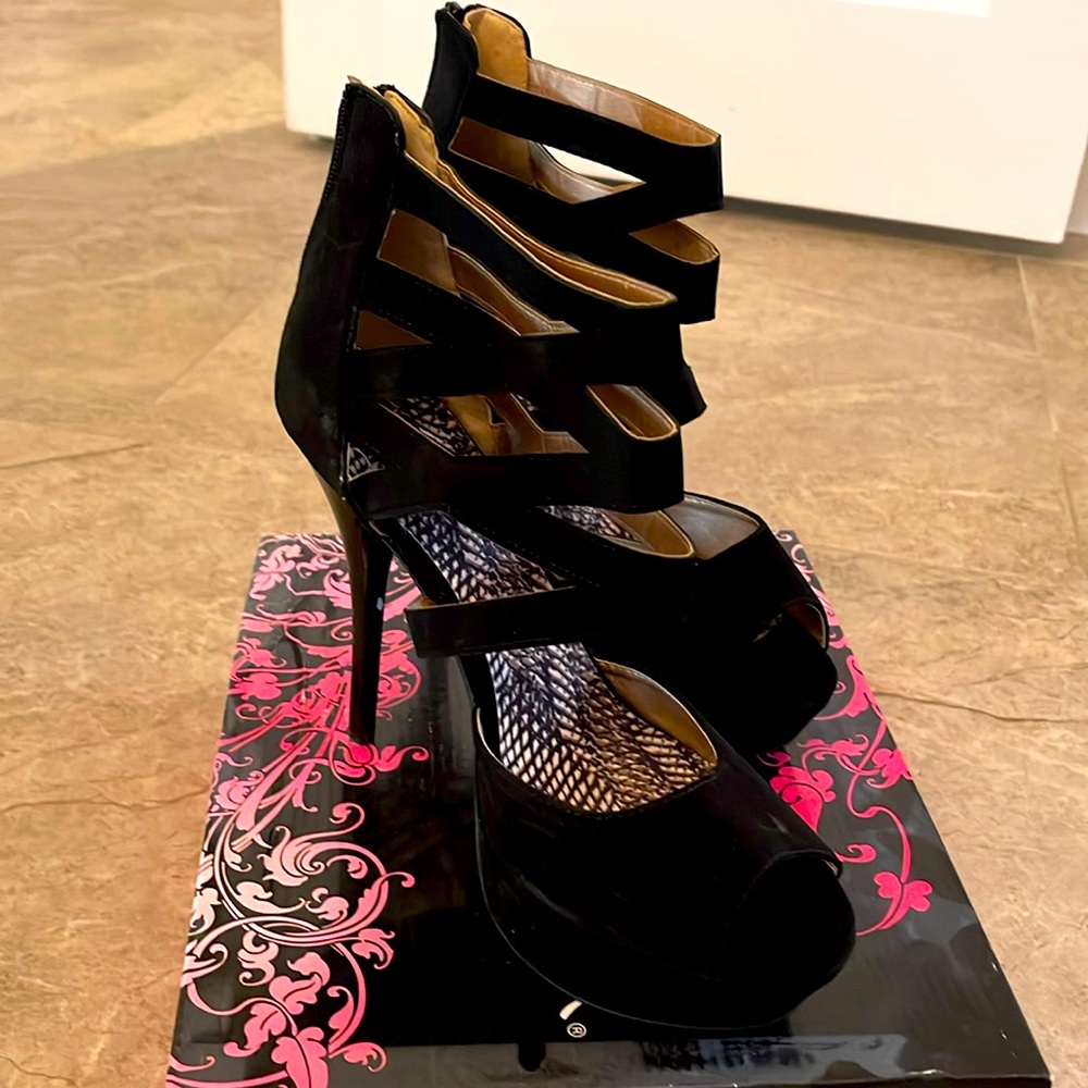 Black suede strappy stiletto
